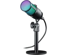 Defender GLOW GMC 400 laidinis mikrofonas su stovu STREAM srautinis RGB USB