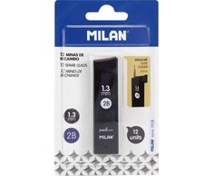 Milan 2b 1.3 mm grafitai automatinio pieštuko, 12 vnt.