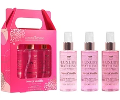 Set The Luxury Bathing Company: Sweet Vanilla &amp; Almond Glaze Hair Scented Mist For Women, 100 ml + Sweet Vanilla &amp; Almond Glaze Refreshing Body Purškiklis Aquatic &amp; Floral, 100 ml + Sweet Vanilla &amp; Almond Glaze Shimmering Body Purškiklis, 100 ml