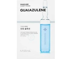 Missha Mascure Calming Solution Guaiazulene Sheet Mask raminanti ir atkurianti lakštinė veido kaukė, 28 ml