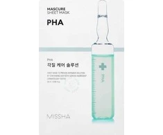 Missha Mascure Peeling Solution Sheet Mask PHA šveičiamoji ir valomoji lakštinė veido kaukė su PHA rūgštimis, 28 ml