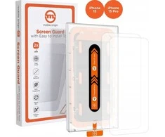 Mobile Origin Oranžinė ekrano apsauga iPhone 15 Pro/15 su paprastu pritaikymo įrankiu, 2 vnt.