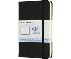 Užrašų knygelė Moleskine, 9x14cm, baltais akvareliniais lapais, kietu viršeliu, juodos spalvos