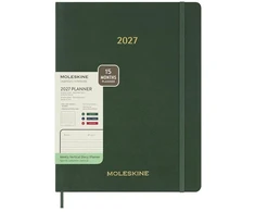 Moleskine savaitinis vertikalus kalendorius 2027, 13M, XXL, 23,5x38cm, minkšti viršeliai, myrtle žalias (MS-9278854)