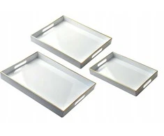 Mondex BLANCHE Baltas 3 dekoratyvinių padėklų rinkinys 40x30x4cm/35x25x3.5cm/30x20x3.5cm