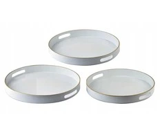Mondex BLANCHE Baltas Komplet 3 Tac Dekoracyjnych apvalus 38x38x4cm/35x35x4cm/33x33x3,5cm