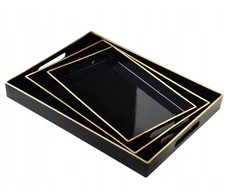 Mondex BLANCHE Juodas 3 dekoratyvinių padėklų rinkinys 40x30x4cm/35x25x3.5cm/30x20x3.5cm
