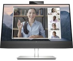 „Hewlett Packard (HP) HP E24mv G4 FHD“ konferencijų monitorius – 23,8 colio, 1920 x 1080 FHD, 250 nitų, 60 Hz, AG, IPS, HDMI/VGA/DisplayPort, 4 USB-A jungtys, garsiakalbiai, 5 MP internetinė kamera, reguliuojamo aukščio / pakreipimo / pasukimo / sukimosi funkcija, 3 metai