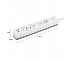 Montis Elektros ilgintuvas, baltas ir pilkas, 4 lizdų, su USB jungtimi, 5 m, MT186-WG-5