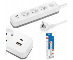 Montis Elektros ilgintuvas, baltas ir pilkas, 3 lizdų, su USB jungtimi, 1,5 m, MT185-WG-1,5