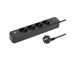 Montis Juodas 4 lizdų elektros ilgintuvas su USB 1,5 m MT186-BK-1,5