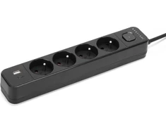 Montis Juodas 4 lizdų elektros ilgintuvas su USB 5 m MT186-BK-5