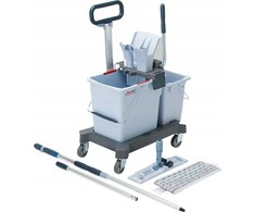 Šluostė „Mop Vileda UltraSpeed Pro“ dvigubo kibiro, paruošta naudoti, rinkinys, stumiamas ant lankelio