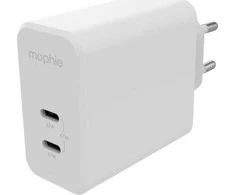 mophie sieninis adapteris USB-C PD DUAL 67W GAN EU (2xUSBC) Baltas