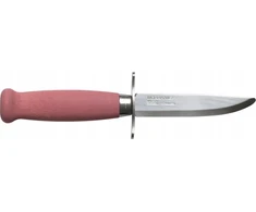Vaikiškas peilis Morakniv Scout 39 Safe, odinis dėklas, dviguba pirštų apsauga, spalva bordinė