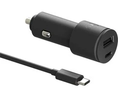 Automobilinis įkroviklis Motorola TurboPower 45W Dual USB-A/USB-C su kabeliu USB-C 1m juodos spalvos