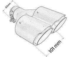 Mtuning Duslintuvo antgalis 101 mm x 2 įvadas, 63 mm dešinysis anglies blizgesys