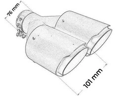Mtuning Duslintuvo antgalis 101mmx2 įėjimas 76mm anglies kilimėlis