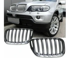 „MTuning Single Rib“ sportinės grotelės, chromuotos ir matinės sidabrinės spalvos BMW X5 E53 veido pakėlimas 2003–2007 m.