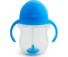 MUNCHKIN 207 ml gertuvė su šiaudeliu TIP&amp;SIP STRAW, mėlyna, 6+ mėn.
