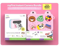 myFirst Camera Insta 20 rožinė komplektas: torba myFirst Cross Bag, 3 rolki papieru termicznego, naklejki (balta i kolorowe)