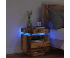 naktinė spintelė su LED lemputėmis, sena mediena 40x39x48,5 cm