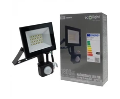 Ecolight LED prožektorius PIR NL-3 20W 1800lm 4000K juodas IP54 su judesio jutikliu (EC61476)
