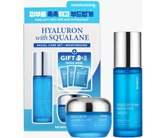Skin627 Hialurono rūgšties ir skvalano rinkinys veido serumui 50 ml + veido kremui 50 g + lakštinėms kaukėms 3 x 22 ml