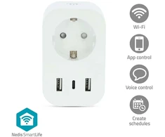 Nedis „SmartLife“ išmanusis „Wi-Fi“ kištukas | Galios matuoklis | 3680 W | F tipas (CEE 7/7) / 1 x USB-C™ / 2 x USB | 0–55 °C | „Android™“ / „iOS“ | Balta | 1 vnt.