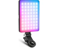Neewer LED RGB 5W asmenukių vaizdo įrašų lempa + telefono klipsai su 1/4 colio ISO „Bluetooth“ ryšiu / VL67C