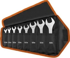 Neo Tools Klucze Dvipusiai atviri raktai, itin ploni, 5,5 x 27 mm, 8 vnt. rinkinys, medžiaginis dėklas
