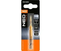 Sriegimo grąžtas NEO TOOLS 08-949 M3x0,5 mm, HSS TiN, šešiabriaunis