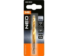Sriegimo grąžtas NEO TOOLS 08-953 M6x1 mm, HSS TiN, šešiabriaunis