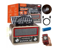 Nešiojama retro FM radijo antena su saulės energija varoma „Bluetooth“ ir baterijomis, USB-C antena virtuvei