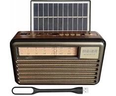Nešiojamasis radijas LTC PS Liwa Retro su saulės baterija (MK-193BT), FM, Bluetooth, USB, SD, AUX, USB lempa, pilkas