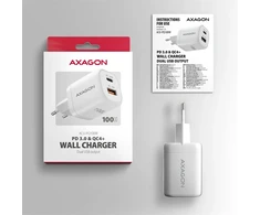 Nešiojamojo kompiuterio maitinimo adapteris Axagon GaN kroviklis jungiama į tinklą 100W, USB-A + USB-C, PD3.0/PPS/QC4+/SFC2.0/Apple, balta (ACU-PQ100W)