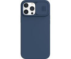 Nillkin Camshield šilkinis silikoninis dėklas su fotoaparato dangteliu, skirtas iPhone 13 Pro Max Mėlyna
