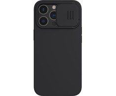Nillkin Camshield šilkinis silikoninis dėklas su fotoaparato dangteliu, skirtas iPhone 13 Pro Juodas