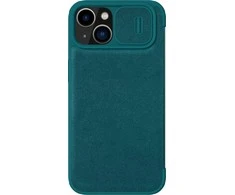 Nillkin Qin Leather Pro Apple iPhone 14 Plus Camera atverčiamas dėklas telefonui žalios spalvos