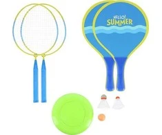 Badmintono rinkinys 3in1 Nils Junior NRZ053, 2 raketės + 2 paplūdimio raketės + šaudyklės + frizbi
