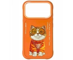 „Nimmy Glasses“ stilingas katino formos dėklas, skirtas „iPhone 17 Pro“ – oranžinis