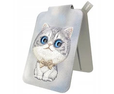 Dėklas Nimmy New Big-Eye Cute Pets 2.0 magnetinė piniginė katėms su telefono laikikliu - pilka