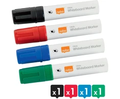 Nobo Nobo Glide whiteboard marker bred skrå spids 10 mm hurtigttørrende blæk, pakke/4 stk. Assorteret