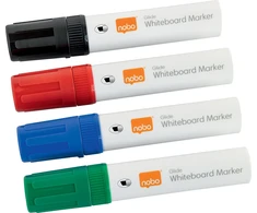 Nobo Nobo Glide whiteboard marker bred skrå spids 10 mm hurtigttørrende blæk, pakke/4 stk. Assorteret