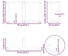 Kavos staliuko kojelės, T formos, 2 vnt., 70x25x(42-43)cm