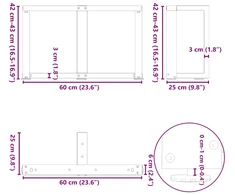 Kavos staliuko kojelės, 2 vnt., baltos, 60x25x(42-43) cm, plienas