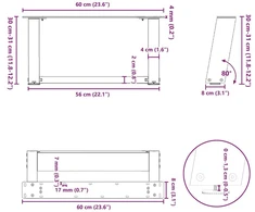 Kavos staliuko kojelės, U formos, 2 vnt., natūralus plienas, 60x(30-31) cm, plienas