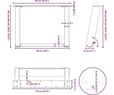 Kavos staliuko kojelės, 2 vnt., baltos, 70x(42-43) cm, plienas, U formos