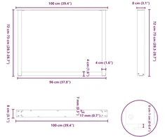 Kavos staliuko kojelės, U formos, 2 vnt., balta, 100x(72-73) cm