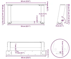 Kavos staliuko kojelės, 2 vnt., baltos, 60x(30-31) cm, plienas, U formos